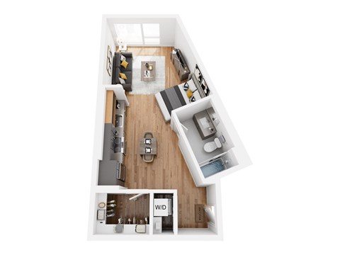 Floor plan for studio, 1 bath, 527 sqft